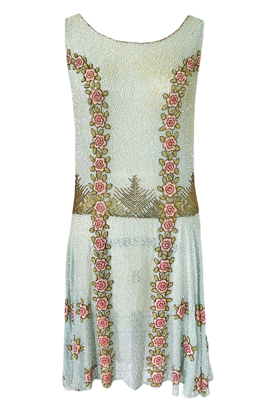 Extraordinary 1920s 3D Pink & Gold Floral Beaded Blue Flapper Dress – Shrimpton Couture