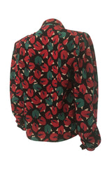 1980s Emanuel Ungaro Bright Red Floral Print Silk Top