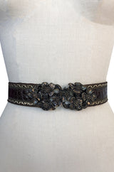 1980s Emanuel Ungaro Alligator and Metal Buckle Brown Leather Belt