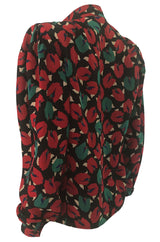 1980s Emanuel Ungaro Bright Red Floral Print Silk Top