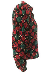 1980s Emanuel Ungaro Bright Red Floral Print Silk Top