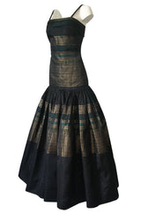 c 1945 Adrian Original Couture Black & Metallic Gold Silk Skirt & Top Dress Set