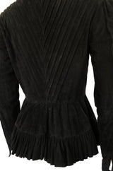 1990s Ralph Lauren Intricately Pleated & Seamed Black Suede Jacket