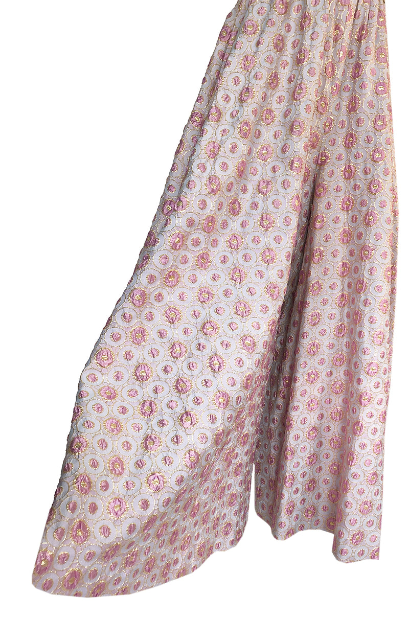 1960s I. Magnin Pale Pink & Lavendar Metallic Beaded Wide Leg Jumpsuit