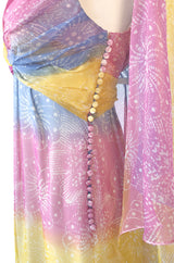 1990s Christian Dior Pastel Rainbow Silk Chiffon Caped Back Goddess Dress