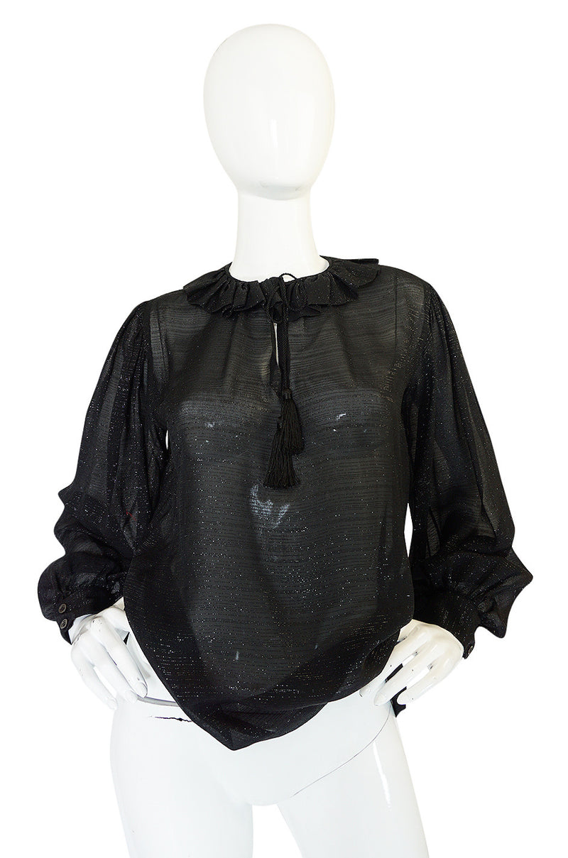 Fall 1977 Yves Saint Laurent Black Lame Thread Silk Top