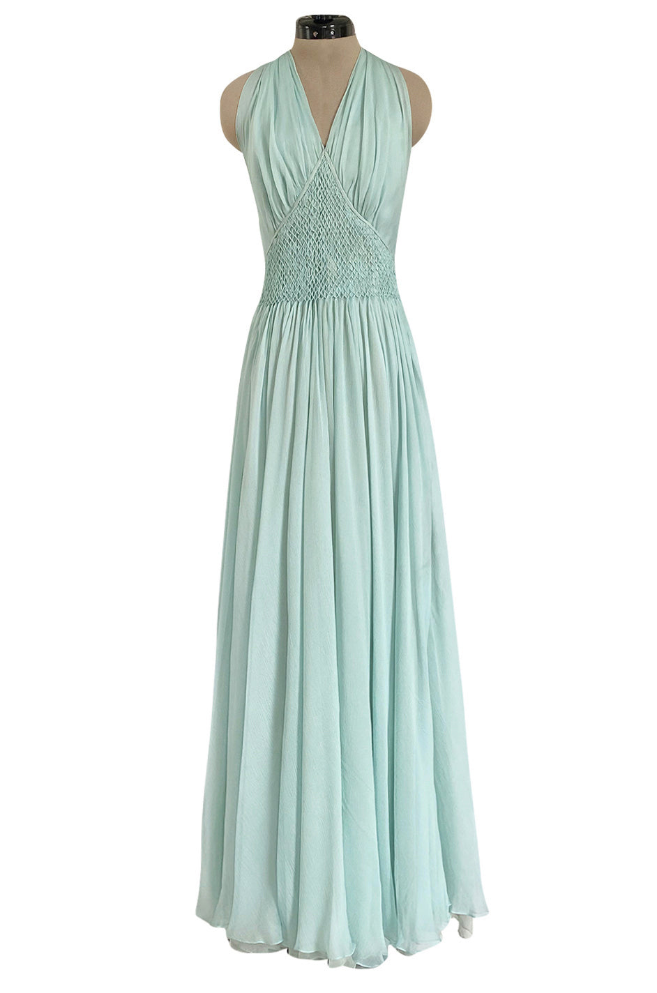 Spring 1976 Chanel Haute Couture Pale Turquoise Silk Chiffon Dress w P –  Shrimpton Couture