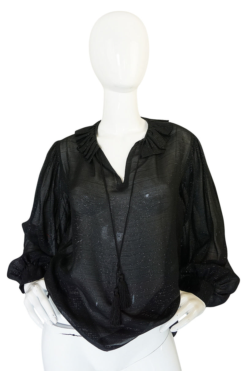 Fall 1977 Yves Saint Laurent Black Lame Thread Silk Top
