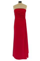 2010s Valentino Strapless Stretch Silk Crepe Dress w Gathered Bodice & Side Detailed Skirt