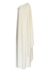 c.1978 Halston One Shoulder Draped Ivory Jersey Full Length Maxi Dress