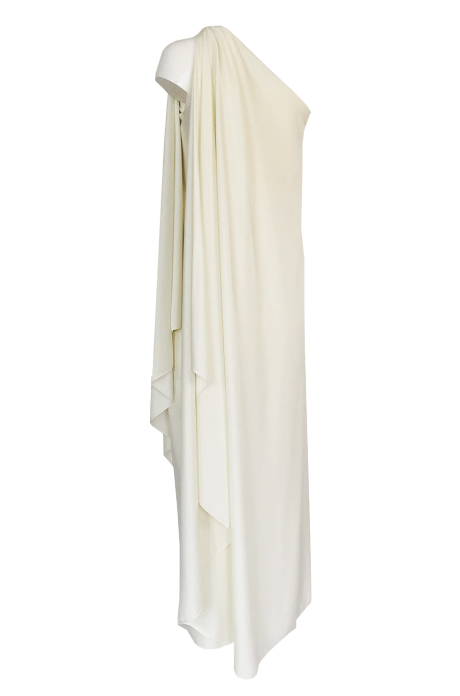 1978 Halston Off White Ivory One Shoulder Draped Jersey Maxi Dress – Shrimpton Couture