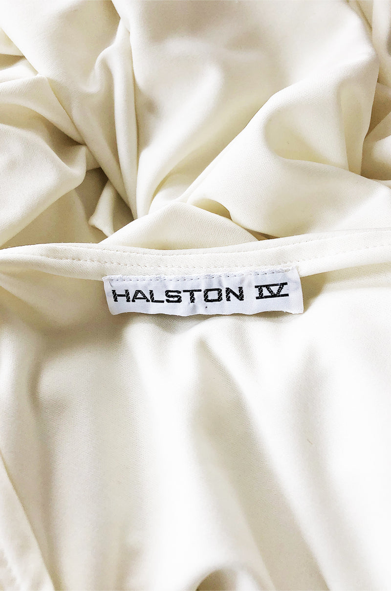 1978 Halston Off White Ivory One Shoulder Draped Jersey Maxi Dress