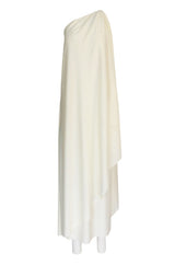 c.1978 Halston One Shoulder Draped Ivory Jersey Full Length Maxi Dress