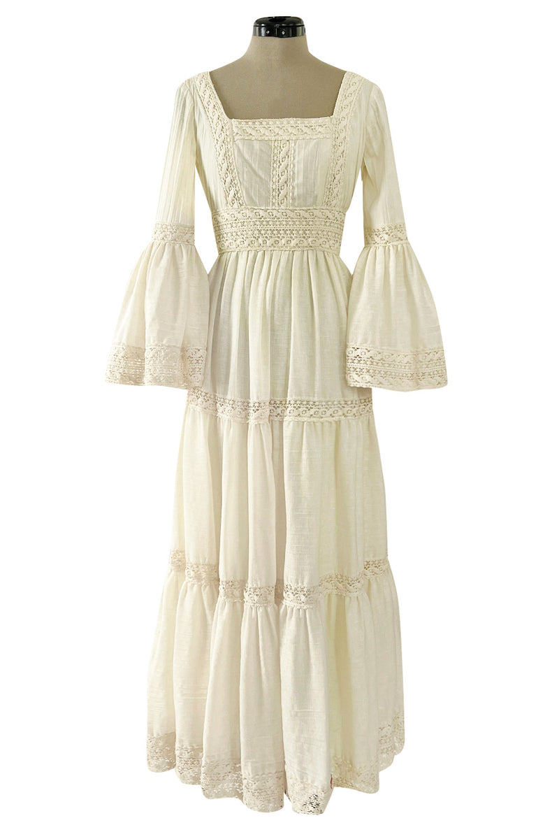 Bohemian 1970s Victor Costa Mexican Wedding Dress Feel Ivory Cotton & Shrimpton Couture Bohemian 1970s Victor Costa Mexican Wedding Dress Feel Ivory Cotton & Shrimpton Couture