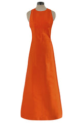 Incredible Spring 1970 Andre Courreges Cross Strap Backless Bright Sculpted Orange Dress
