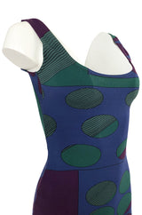 1980s Liza Bruce Printed Spandex Stretch Fitted Body Con Dress