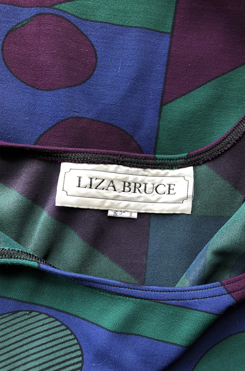 1980s Liza Bruce Printed Spandex Stretch Fitted Body Con Dress