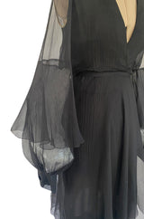 Well Documented Fall 1972 Christian Dior by Marc Bohan Haute Couture Black Silk Chiffon Dress