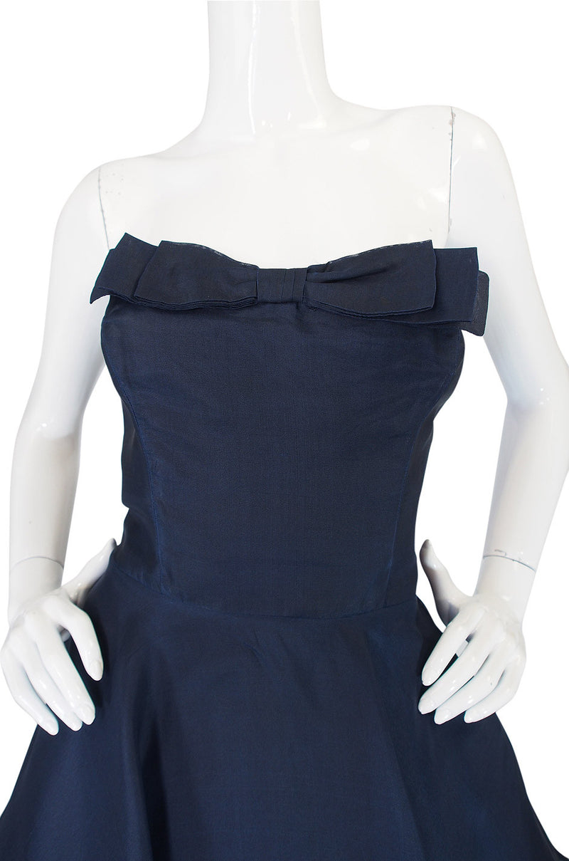 1950s Ink Blue Silk Organza Dress & Coat