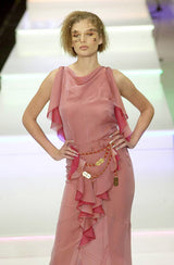 Phenomenal Spring 2001 Chanel by Karl Lagerfeld Dusty Pinks Silk Chiffon Runway Dress