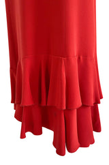 Sleek 1990s Valentino Classic Red Dress w Slit Front Detail & Tiered Ruffled Hem