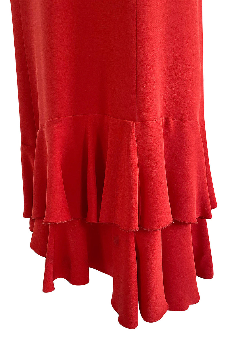 Sleek 1990s Valentino Classic Red Dress w Slit Front Detail & Tiered Ruffled Hem