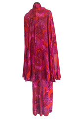 1972 La Mendola Silk Jersey Dress w Skirt Chiffon Skirt in the 'Paridiso' Peacock Feather Print