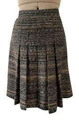 Stunning Fall 2005 Chanel Metallic Silk Mohair Fur Trimmed Tweed Jacket & Pleated Skirt Suit