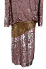 Documented 1982 Bill Blass Sequin & Beaded Dusty Purple, Gold & Silver Dress