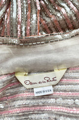 Late 1970s Oscar de la Renta Pink & Silver Sequin Top w Rhinestone Buttons