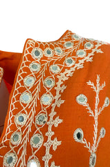 1960s Hand Applied Cord & Mirror Detailed Orange Cotton Caftan Dress