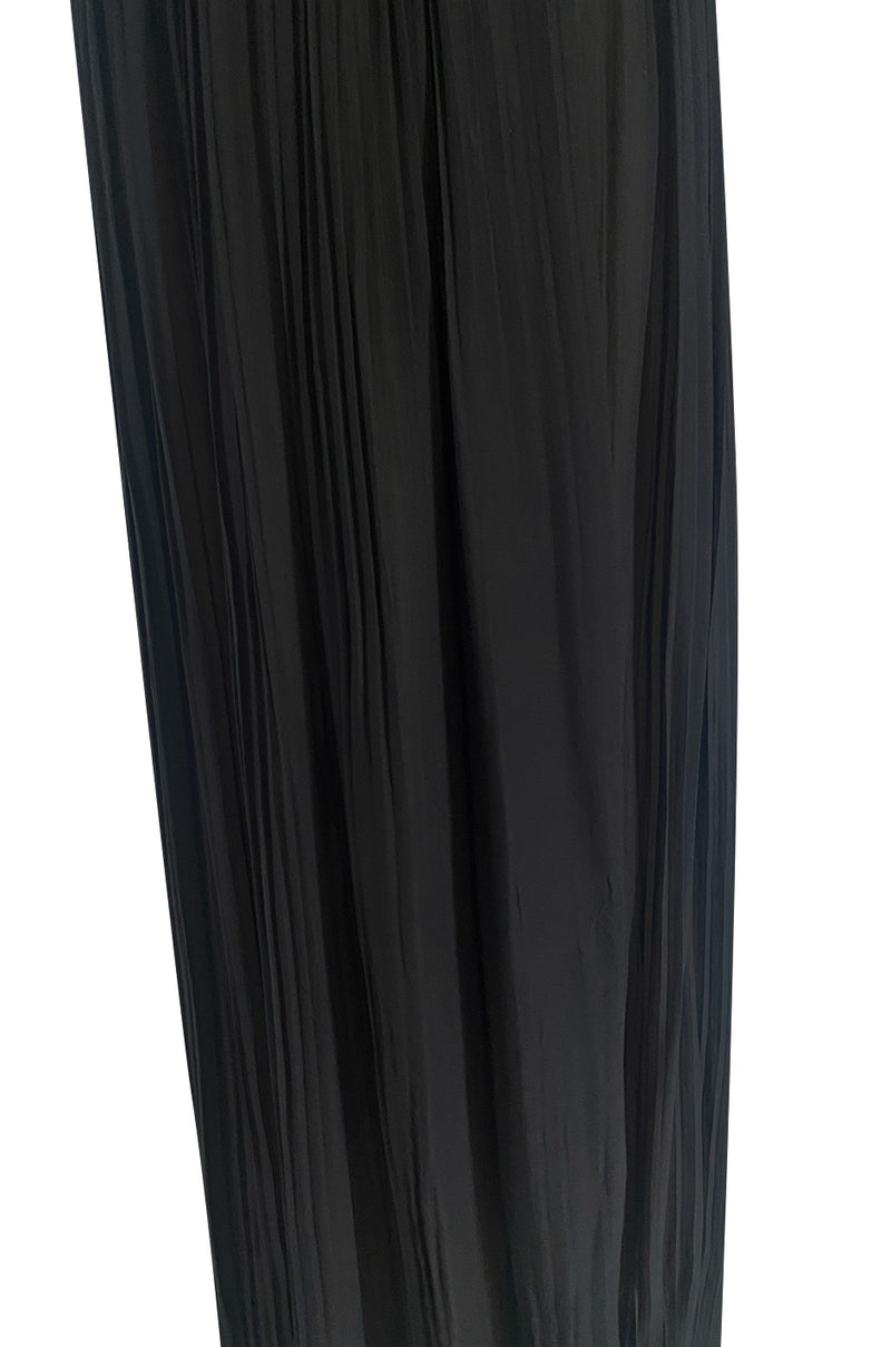 1970s Chloe by Karl Lagerfeld Black Silk Chiffon Tiny Knife Pleated Empire Bodice Dress