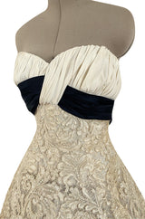 Exceptional Spring 1956 Pierre Balmain Haute Couture Strapless French Alencon Lace & Silk Organza Dress