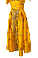 1953 Traina-Norell Metallic Gold Thread Hand Embroidered Couture Dress