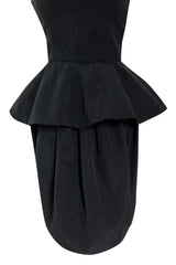 1980s Lanvin by Jules-Francois Crahay Strapless Black Dress w Hip Peplum