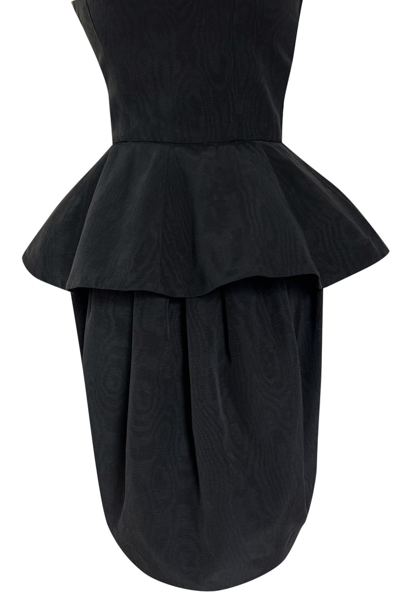 1980s Lanvin by Jules-Francois Crahay Strapless Black Dress w Hip Peplum