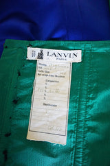 1980s Numbered Lanvin Brilliant Green & Blue Silk Dress