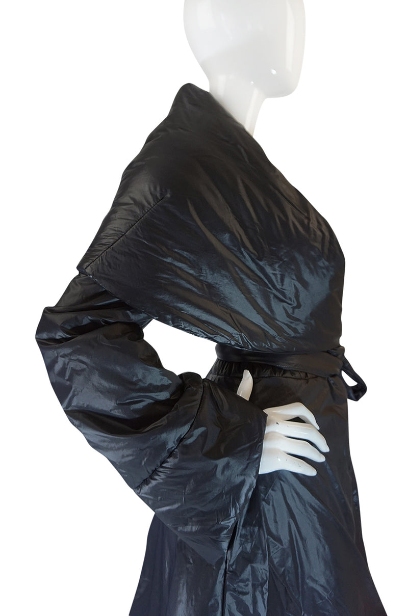 1980s OMO Norma Kamali Black Sleeping Bag Coat with Hood
