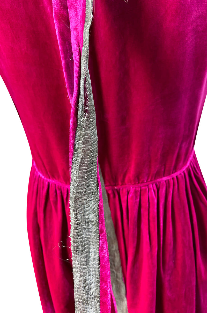 1920s Deep Fuchsia Pink Velvet Dress w Gold Lame Flowers & Trim Shrimpton Couture 1920s Deep Fuchsia Pink Velvet Dress w Gold Lame Flowers & Trim Shrimpton Couture