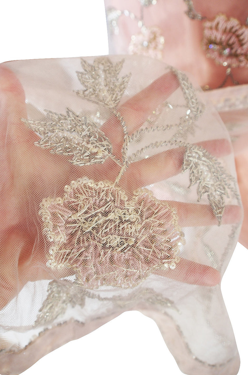 1960s French Hand Bead & Rhinestone Net Gown