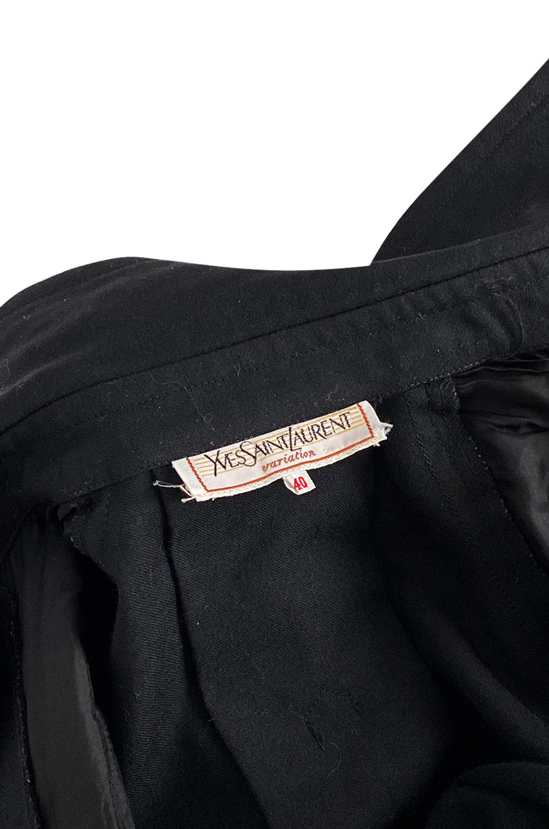 1980s Yves Saint Laurent Black Snap Front Flight Jumpsuit w Slip Belt