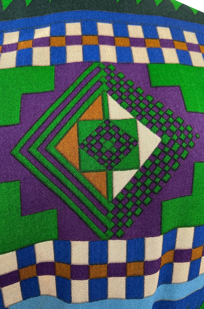 Ad Campaign Fall 1972 Lanvin by Jules-Francois Crahay Green & Blue Geometric Pattern Dress