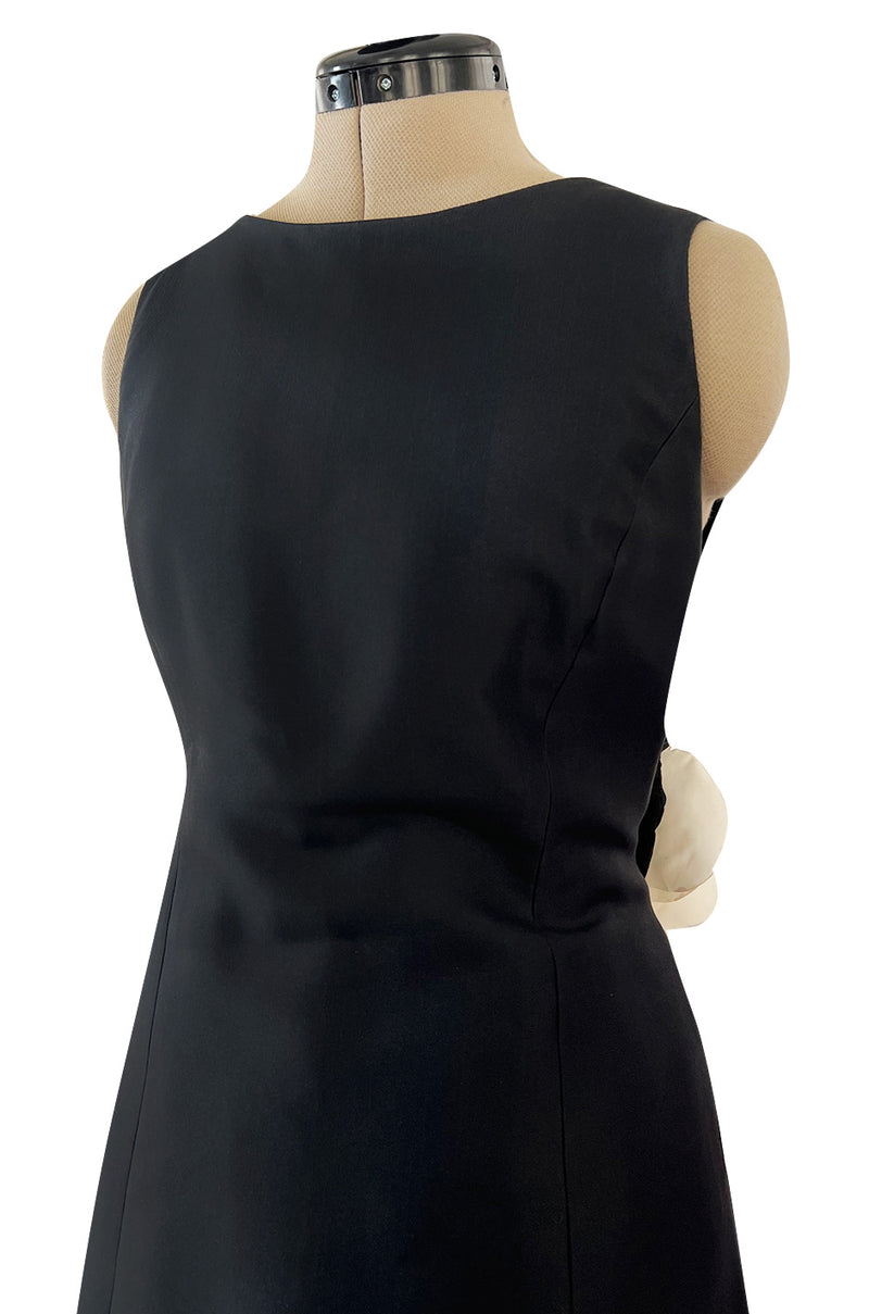 Well Documented Spring 1988 Valentino Haute Couture Silk Dress w Sweeping Dotted Train & Flower