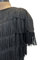 Extraordinary 1930s Black Silk Sheath Dress w Head to Toe Rows of Black Fringe