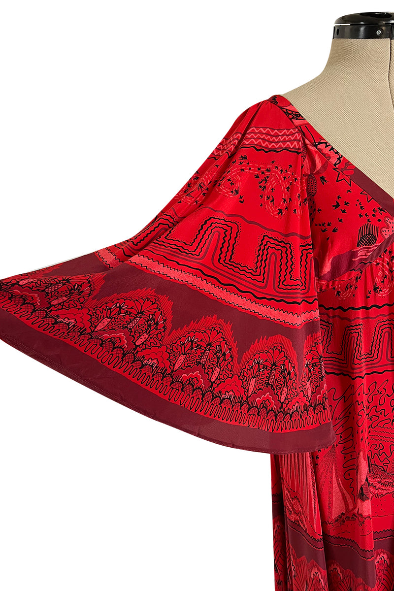 Spring 2017 Valentino by PierPaolo Piccioli Red Silk Dress w Zandra Rhodes Print