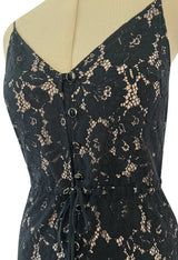 Easy to Wear 2010s Lanvin by Alber Elbaz Black Lace Illusion Dress w Button Front