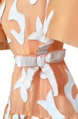 1960s Arnold Scaasi Couture Peach Silk Organza Dress w Incredible Sleeves