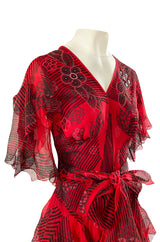 Spring 1988 Zandra Rhodes 'Fantastic Flower Garden' Red Silk Print Dress