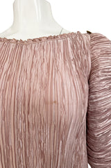 Spring 1984 Mary McFadden Dusky Pink & Gold Pleated Juliet Sleeve Dress
