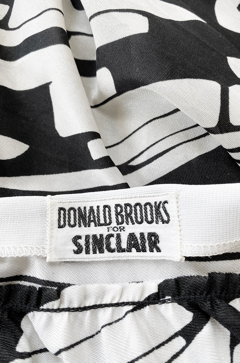 1970s Donald Brooks for Sinclair One Shoulder Black & White Nylon Dress